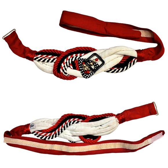 Vintage 80s Rhea Red Rope Belt w/ Polka Dot Buckle Statement Accessory - Picture 5 of 11